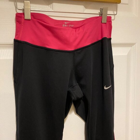 Nike Dri-Fit Red & Black Elastic Drawstring Waist Athletic Crop Leggings Size S - Picture 2 of 8